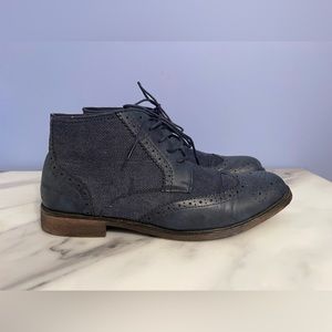 Henry Ferrera Men’s Size 10.5 Wingtip Oxford Hightop Shoes Blue Denim & Leather